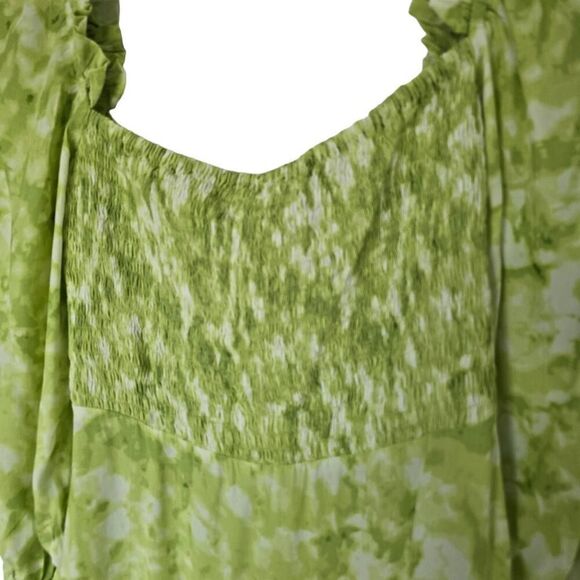 Faithfull The Brand Mini Dress Women's Size 6 Green White Tie Dye Long Sleeve - Picture 11 of 14